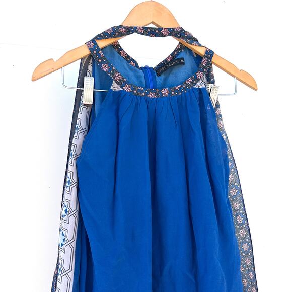 Carolina K Silk Mini Halter Short Cape Dress Blue Flowy Boho XS Cocktail - Picture 4 of 10
